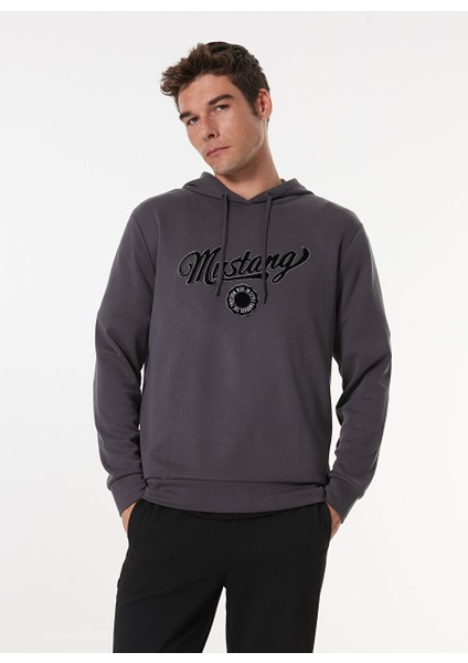 Antrasit Erkek Kapüşon Basic Baskılı Sweatshirt M4WM-SWT-1529