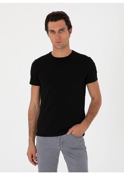 Siyah Erkek Slim Fit T-Shirt Kelvy
