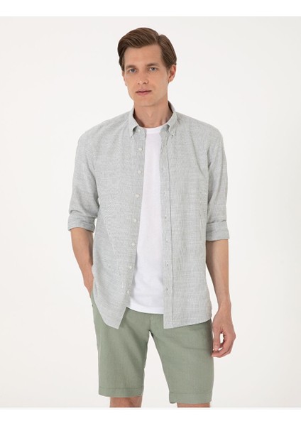 Yeşil Slim Fit Uzun Kollu Gömlek