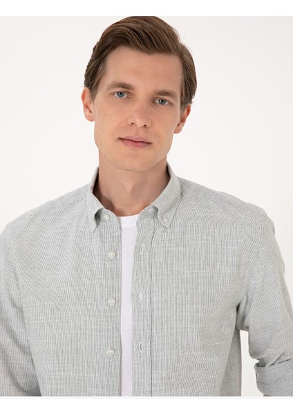Yeşil Slim Fit Uzun Kollu Gömlek