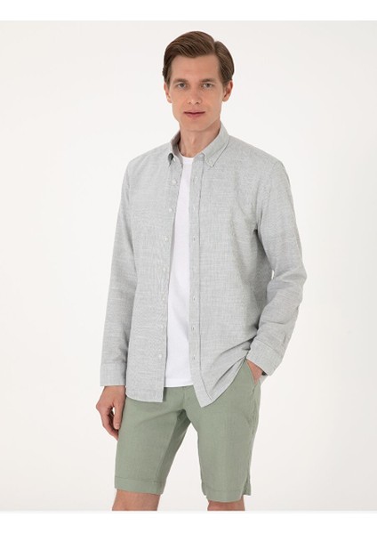 Yeşil Slim Fit Uzun Kollu Gömlek