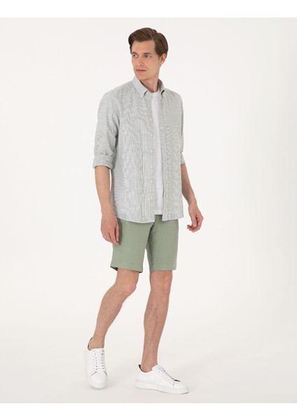 Yeşil Slim Fit Uzun Kollu Gömlek