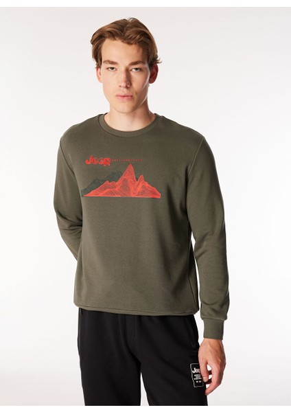 Haki Erkek Bisiklet Relaxed Baskılı Sweatshirt C4WM-SWT4237