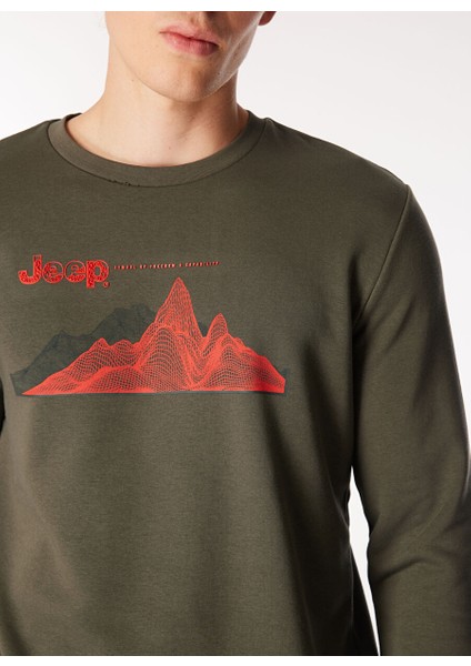 Haki Erkek Bisiklet Relaxed Baskılı Sweatshirt C4WM-SWT4237