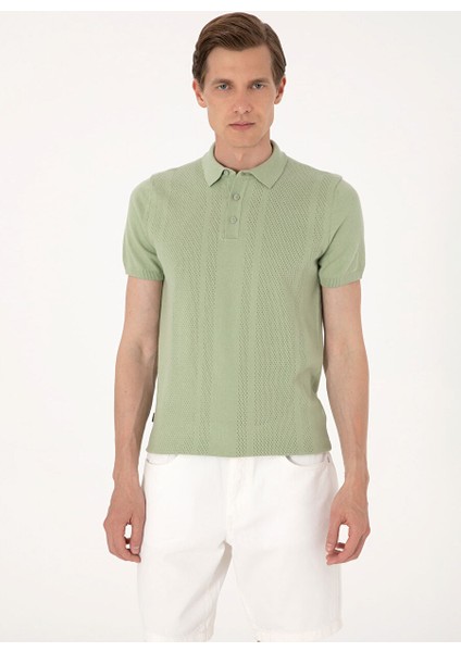 Haki Erkek Düğmeli Slim Fit Kazak Dalıa