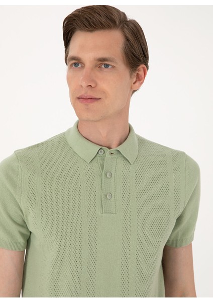 Haki Erkek Düğmeli Slim Fit Kazak Dalıa