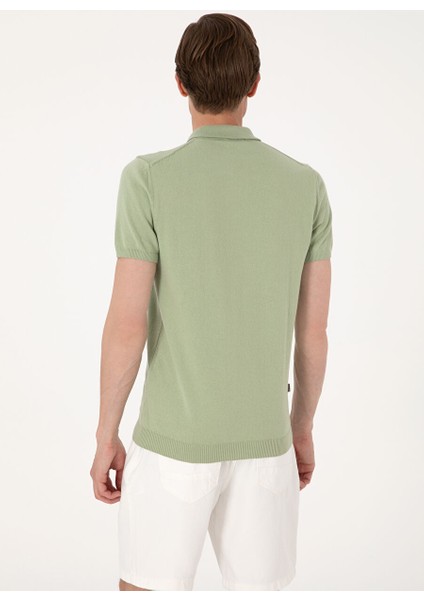 Haki Erkek Düğmeli Slim Fit Kazak Dalıa