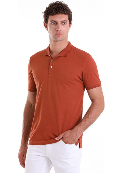Kahverengi Regular Fit Düz 100% Pamuklu Polo Yaka Tişört