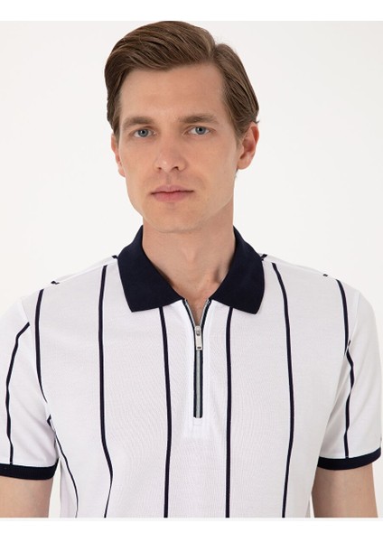 Lacivert Çizgi Detaylı Slim Fit Polo Yaka Tişört fiyatları