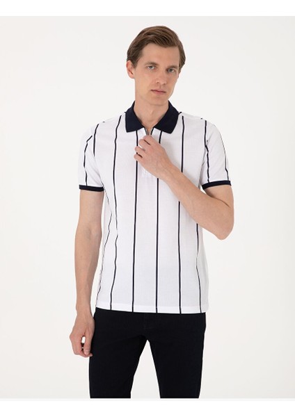 Lacivert Çizgi Detaylı Slim Fit Polo Yaka Tişört modelleri