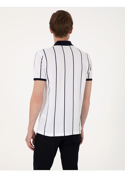 Lacivert Çizgi Detaylı Slim Fit Polo Yaka Tişört indirimleri