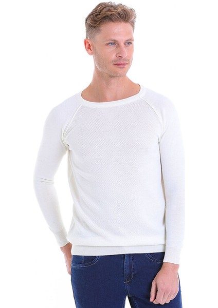 Ekru Regular Fit Bisiklet Yaka Triko Yün Kazak