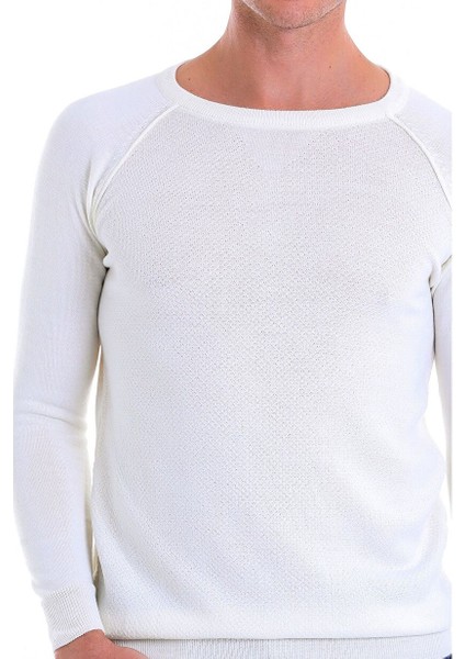Ekru Regular Fit Bisiklet Yaka Triko Yün Kazak