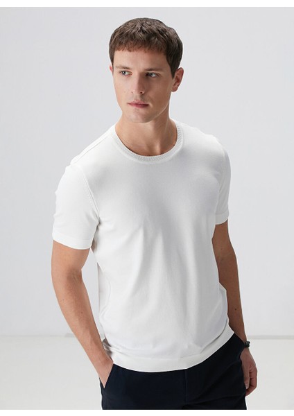 Ekru Erkek Bisiklet Slim Fit Kazak 1093987