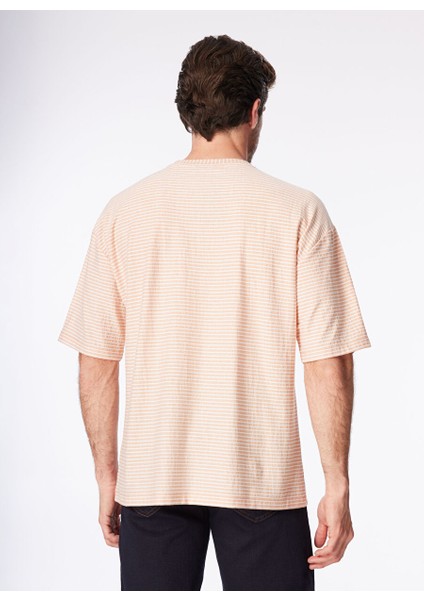 Turuncu Erkek Bisiklet Yaka Loose Fit Çizgili T-Shirt F4SM-TST 036 indirimleri