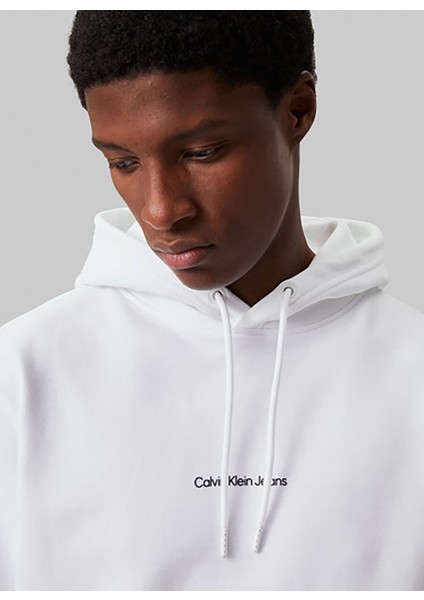 Kapüşon Yaka Beyaz Erkek Sweatshırt J30J325639YAF Grıd Monogram Hoodıe fırsatları