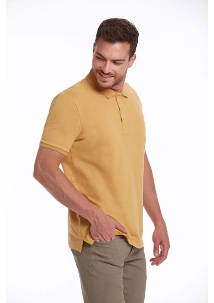 Hardal Regular Fit Düz 100% Pamuklu Polo Yaka Tişört