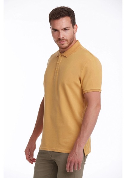 Hardal Regular Fit Düz 100% Pamuklu Polo Yaka Tişört