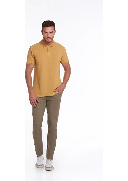 Hardal Regular Fit Düz 100% Pamuklu Polo Yaka Tişört