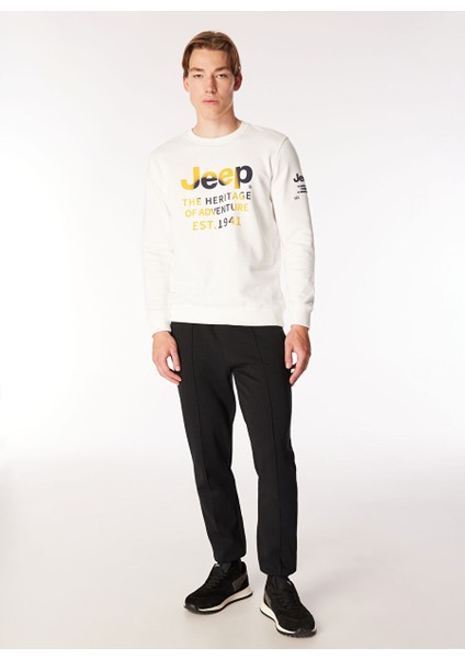 Ekru Erkek Bisiklet Relaxed Baskılı Sweatshirt C4WM-SWT4234