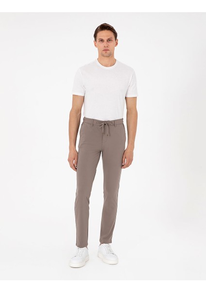Bej Slim Fit Esnek Jogger Kanvas Pantolon