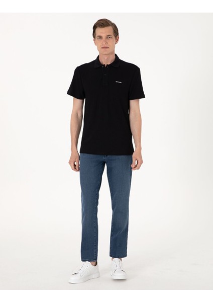 Siyah Slim Fit Örme Dokulu Polo Yaka Tişört fırsatları