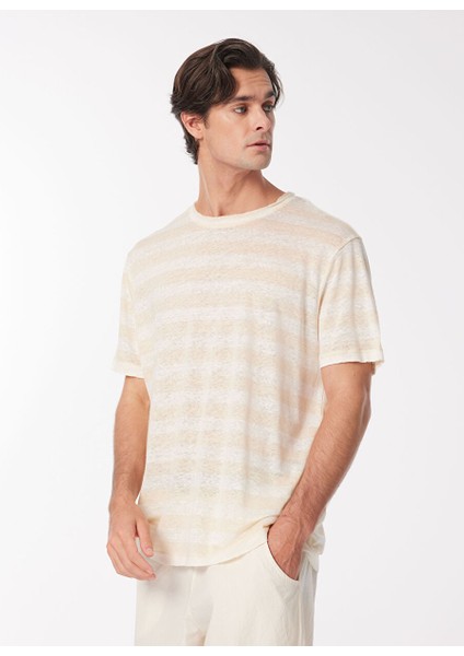 Bej Erkek Bisiklet Yaka Relaxed Çizgili T-Shirt F4SM-TST 0245 modelleri