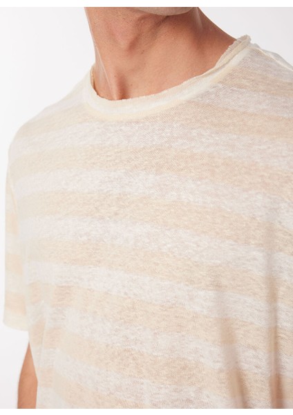 Bej Erkek Bisiklet Yaka Relaxed Çizgili T-Shirt F4SM-TST 0245 fırsatları