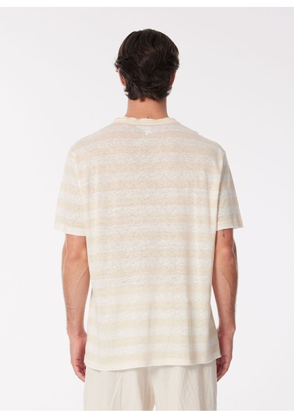 Bej Erkek Bisiklet Yaka Relaxed Çizgili T-Shirt F4SM-TST 0245 indirimleri