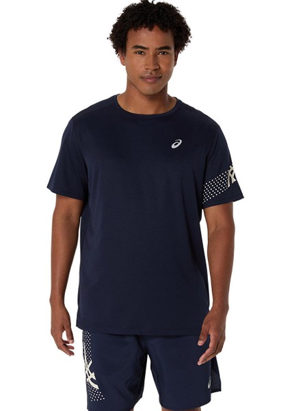 2011D239-400 Asıcs Icon Ss Top Lacivert Yuvarlak Yaka Normal Kalıp Erkek T-Shirt