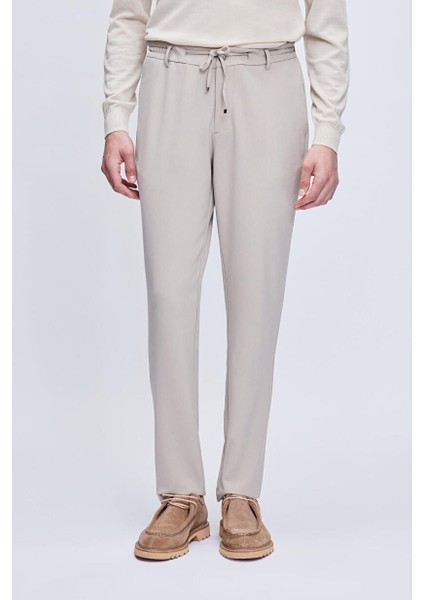 Bej Rahat Kesim Yandan Cepli Jogger Pantolon
