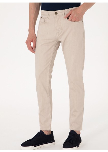 Bej Erkek Slim Fit Denim Pantolon Want
