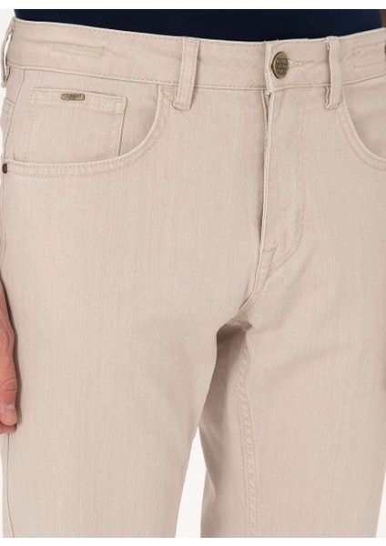 Bej Erkek Slim Fit Denim Pantolon Want