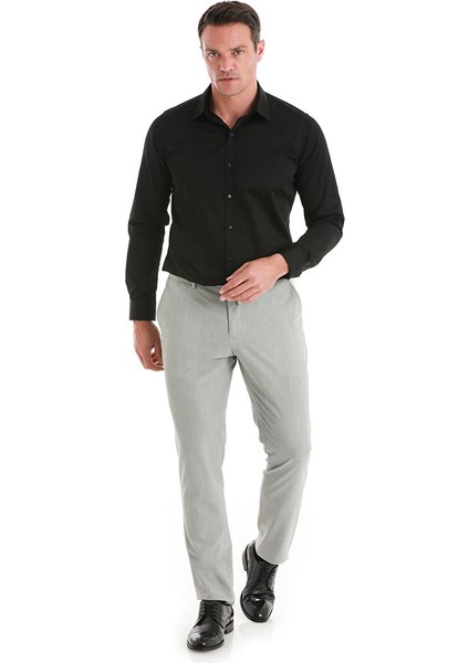 Siyah Slim Fit Düz 100% Pamuk Slim Yaka Uzun Kollu Saten Gömlek fiyatları