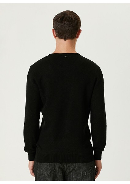 Siyah Erkek Bisiklet Slim Fit Düz Kazak 1092016