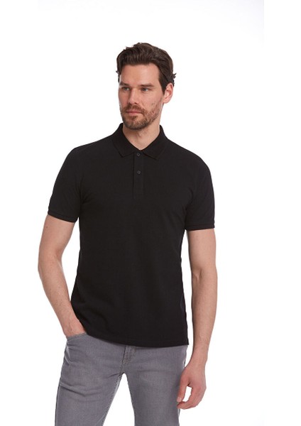 Siyah Regular Fit Düz 100% Pamuk Polo Yaka Tişört fiyatları