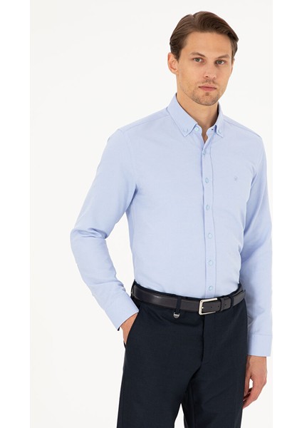 Açık Mavi Slim Fit Uzun Kollu Gömlek