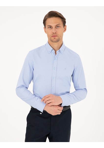 Açık Mavi Slim Fit Uzun Kollu Gömlek