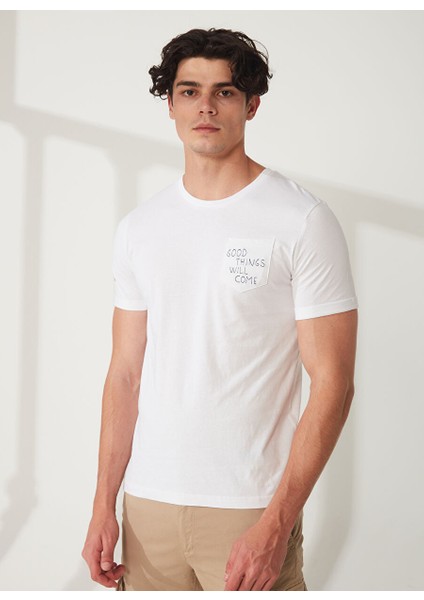 Bisiklet Yaka Beyaz Erkek T-Shirt FM23S16TGWHITE