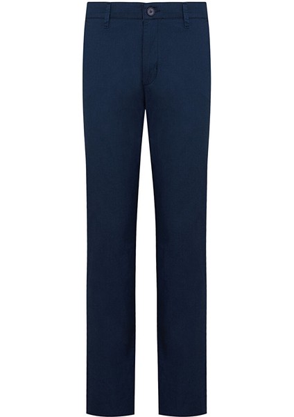 Lacivert Regular Fit Düz Pamuklu Yandan Cep Kanvas Pantolon