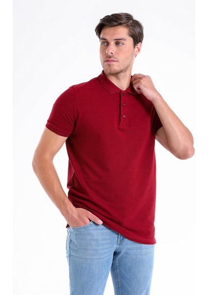 Bordo Regular Fit Düz 100% Pamuklu Polo Yaka Tişört