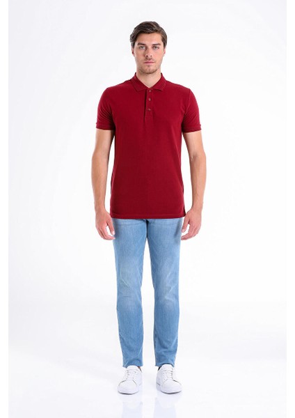 Bordo Regular Fit Düz 100% Pamuklu Polo Yaka Tişört