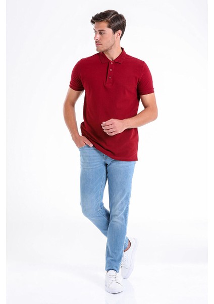 Bordo Regular Fit Düz 100% Pamuklu Polo Yaka Tişört