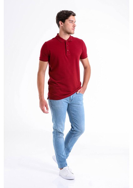 Bordo Regular Fit Düz 100% Pamuklu Polo Yaka Tişört