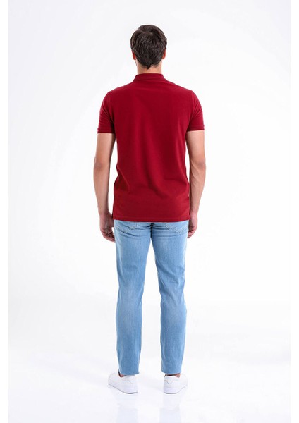 Bordo Regular Fit Düz 100% Pamuklu Polo Yaka Tişört