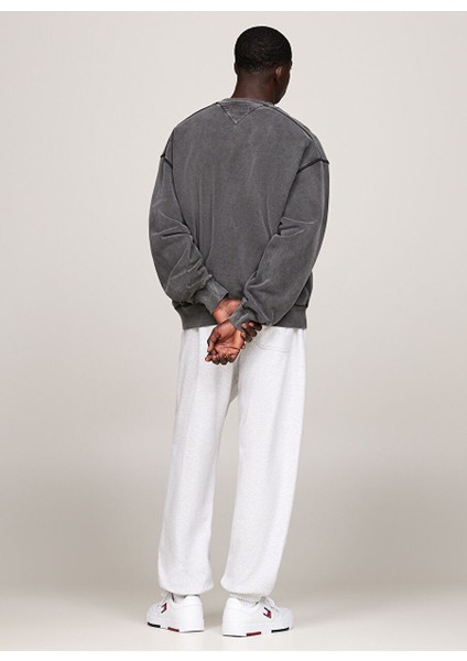 Rlx Tj Gd Varsıty Bisiklet Yaka Relaxed Siyah Erkek Baskılı Sweatshirt DM0DM19757BDS