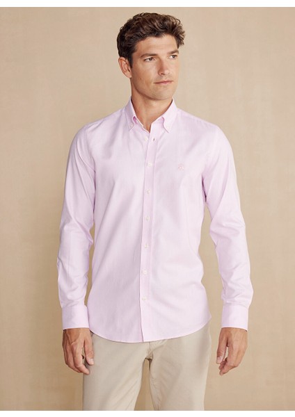 Slim Fit Düğmeli Yaka Pembe Erkek Gömlek BBSS24MSH006 fiyatları