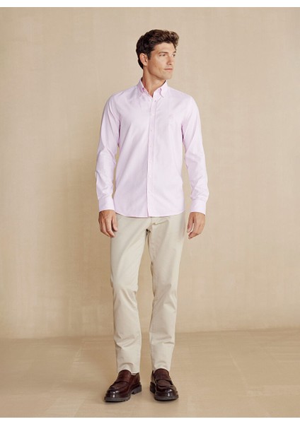 Slim Fit Düğmeli Yaka Pembe Erkek Gömlek BBSS24MSH006 modelleri