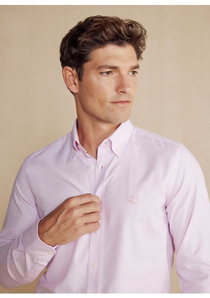 Slim Fit Düğmeli Yaka Pembe Erkek Gömlek BBSS24MSH006 fırsatları