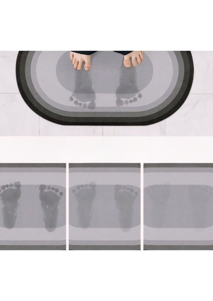 Şık Tasarım Su Emici Banyo Lavabo Tuvalet Kaymaz Tabanlı Oval Paspas 38X58 cm Yazısız Model M-60